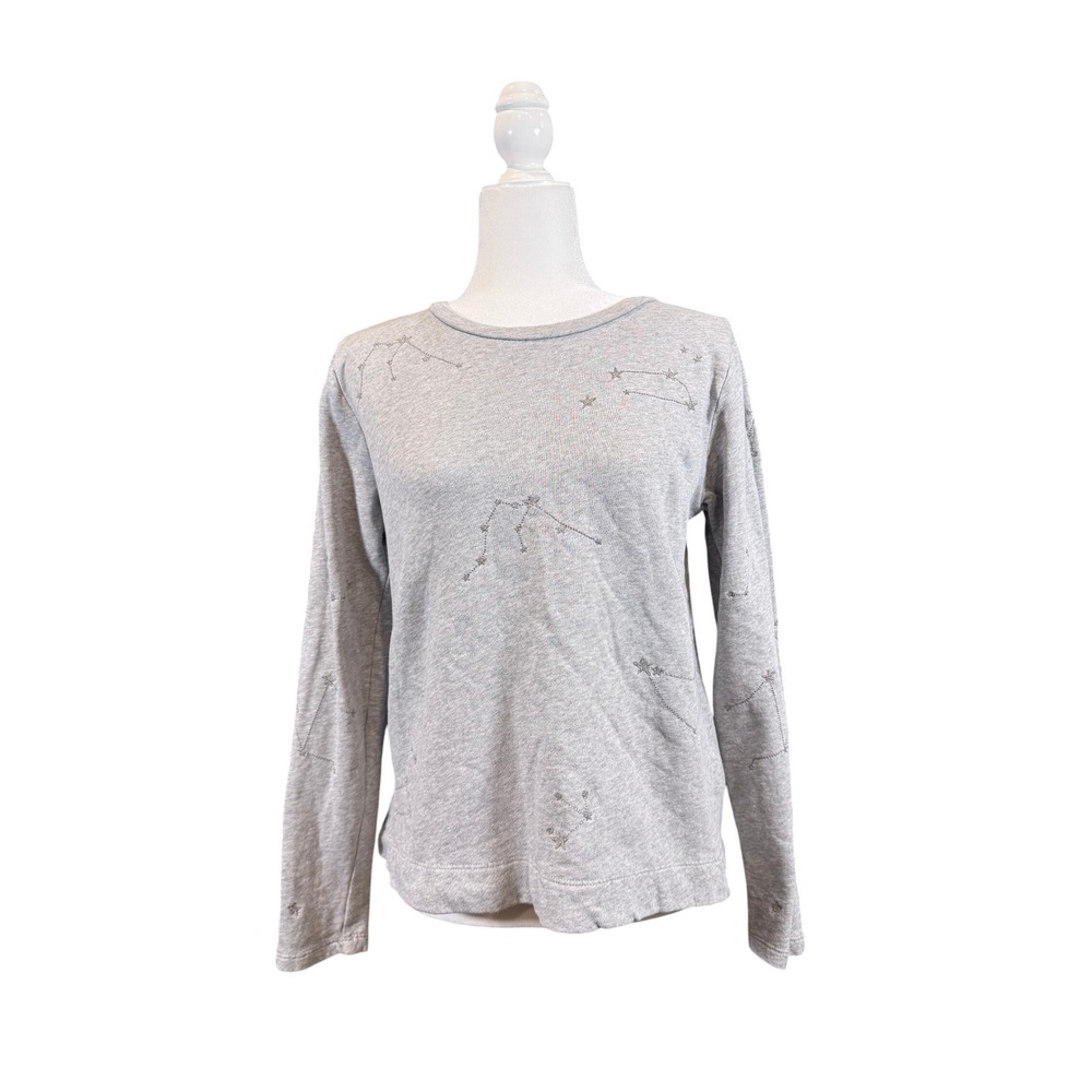 Loft Sweatshirt Gray Constellation Star Embroidered Long Sleeve Crew Neck S